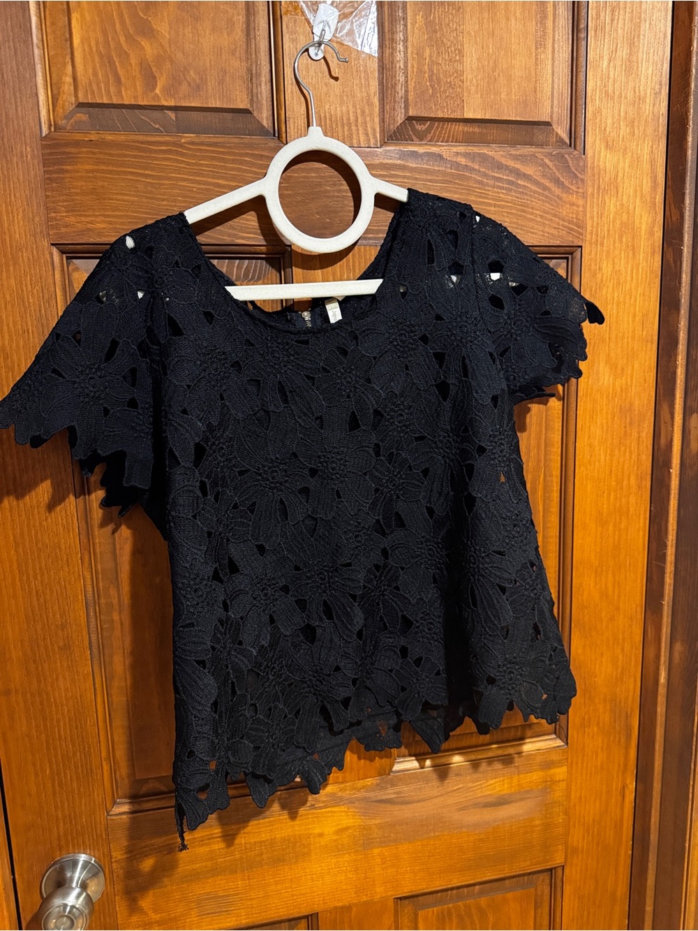 390. Japna Black Crochet Lace Short-Sleeve Blouse - Picture 2 of 11
